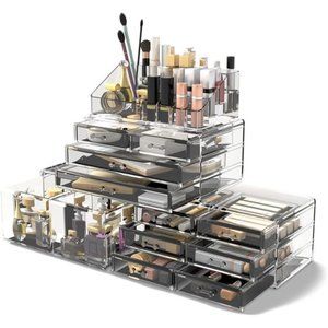 Makeup Cosmetic Organizer Storage Drawers Display Box Case with 12Drawers(Clear)
